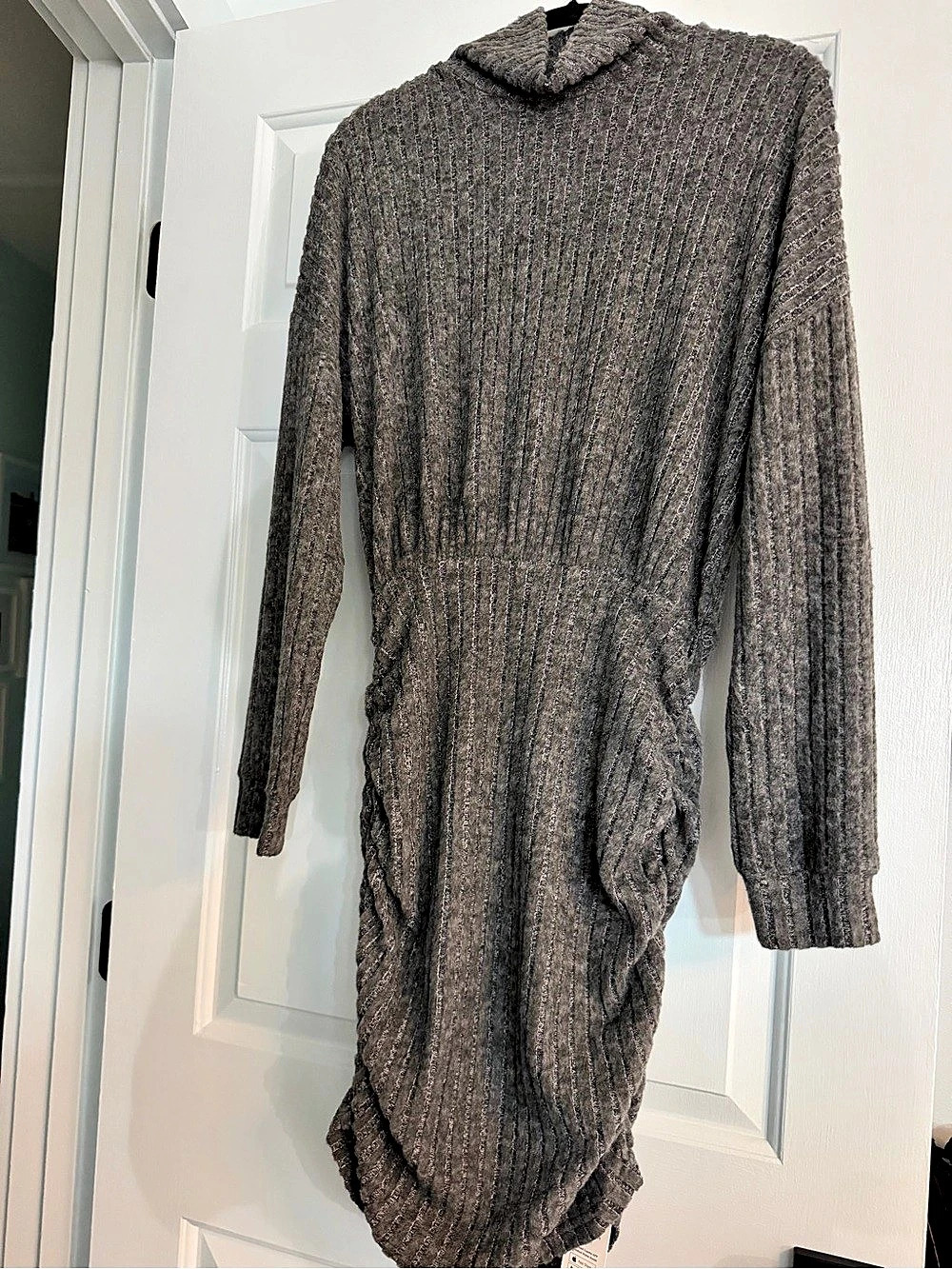 CUPSHE Gunsmoke Ribbed Turtleneck Sweater Dress Maxi Dress in Gray